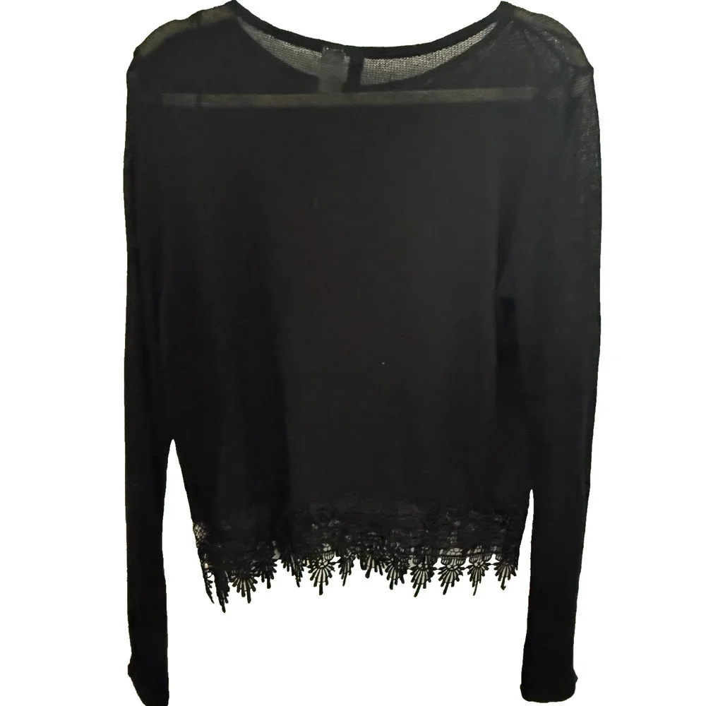 H&M Divided Black Sheer Knit Lace Hem Sweater Women’s Whimsygoth Emo Festival S